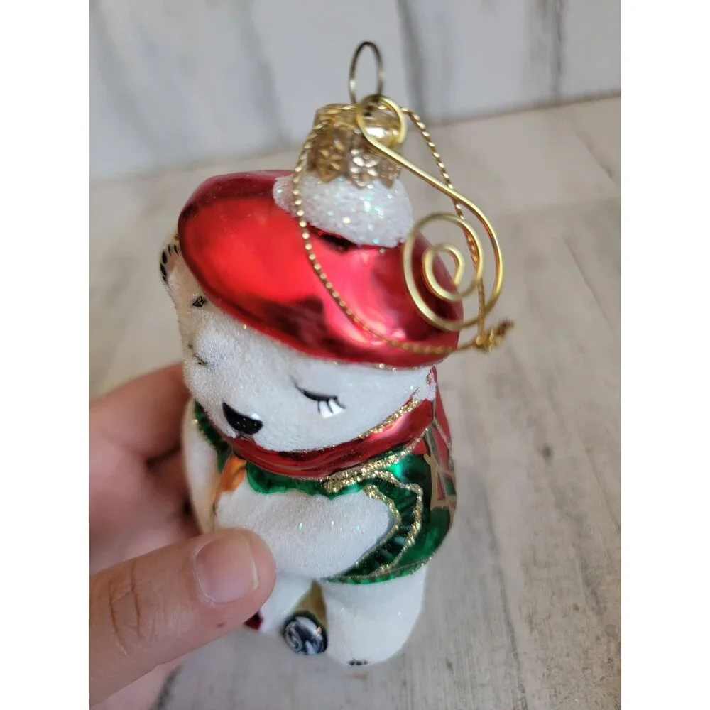 Vintage polar bear glitter‎ blown glass golf ornament Xmas